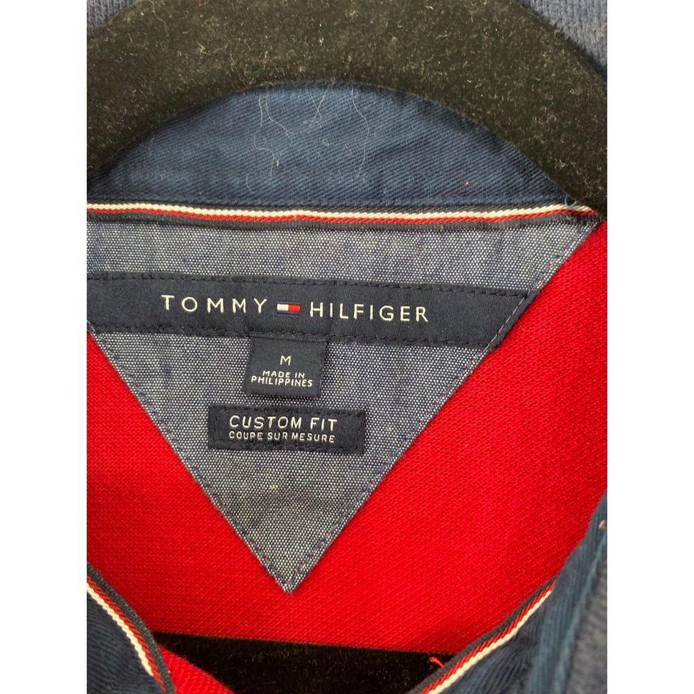 Tommy Hilfiger Polo Shirt Mens Medium Red Navy Blue Embroidered Custom Fit - Picture 7 of 7